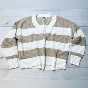 Arpeggio Knitwear Neutral Minimalist Vneck Slouchy Stripe Sweater Medium
